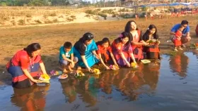 পাহাড়ে উৎসবের ঢাকেকাঠি, জলে ভাসলো বিজুর ফুল