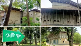 বাঁশ-মাটি-খড়ের ‘শান্তির স্কুল’