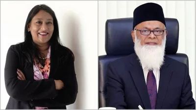 ছবি- সায়মা ওয়াজেদ পুতুল ও এক্সিম ব্যাংকের সাবেক চেয়ারম্যান নজরুল ইসলাম মজুমদার। 
