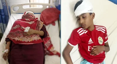  ড্রেনের গ্যাস বিস্ফোরণে আহত হয়ে চিকিৎসাধীন মা-ছেলে। 